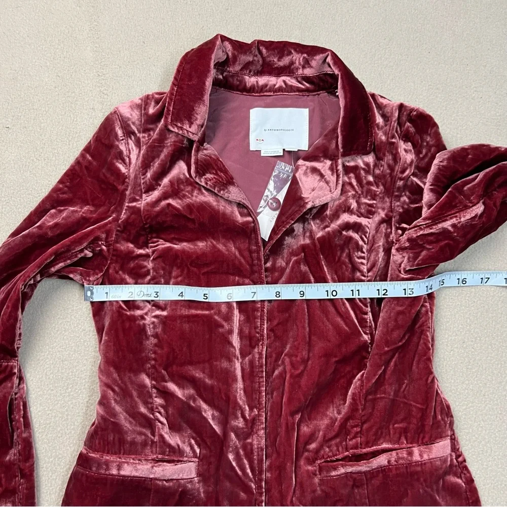 By Anthropologie Blazer Womens XXS Raspberry Velvet Tulip-Back Open Front NWT - Picture 4 of 9